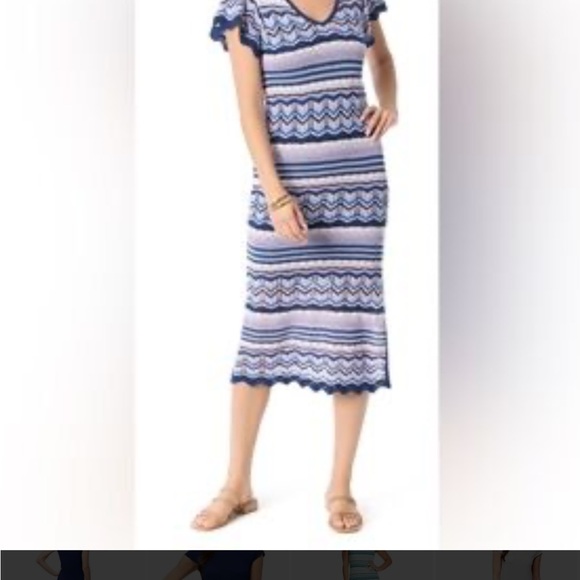 Jessica Simpson Dresses & Skirts - Jessica Simpson Purple Blue and White Striped Chevron Crochet Knit Midi Dress L